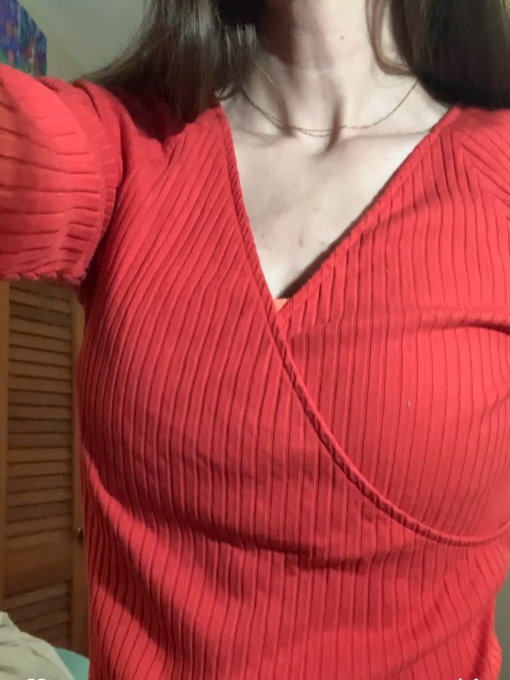 Universal Thread Ribbed Wrap V-Neck Tunic Top - Red